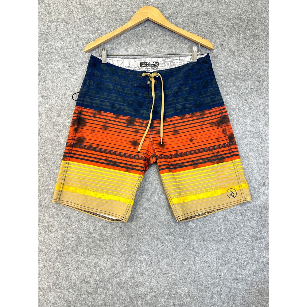 Volcom Lido Stripe Board Shorts Mens 32 Multi Color 4-Way Stretch Surf Swim